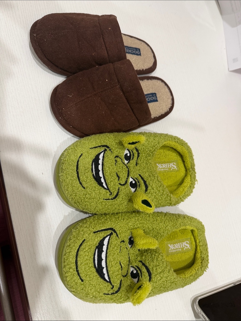 Dockers Brown and Green Kids Plush Character Slippers